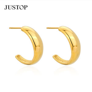 Boucles d'oreilles créoles tendance OEM/ODM étanches plaqué or 18 carats hypoallergéniques en acier inoxydable fournisseur de bijoux de mode personnalisés MOQ 10 - Product Image 2