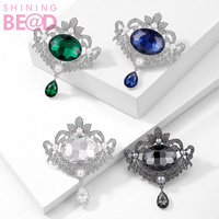 Broche Vintage con Colgante de Cristal en Forma de Gota, Pin de Diamantes de Imitación, Bañado en Plata, con Piedras Verdes, Azules, Negras y Transparentes, para Mujer, para Solapa de Traje o Vestido