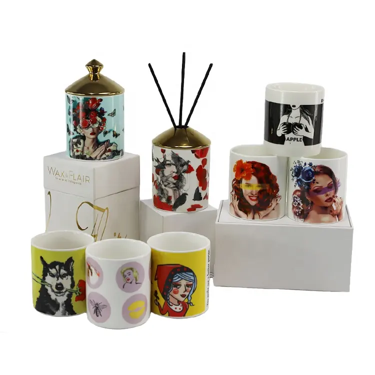 Bocaux en céramique de luxe pour filles, ensemble cadeau de bougies de mariage décoratives, bougie de soja parfumée au design de visage de dame dans un pot personnalisé en métal L