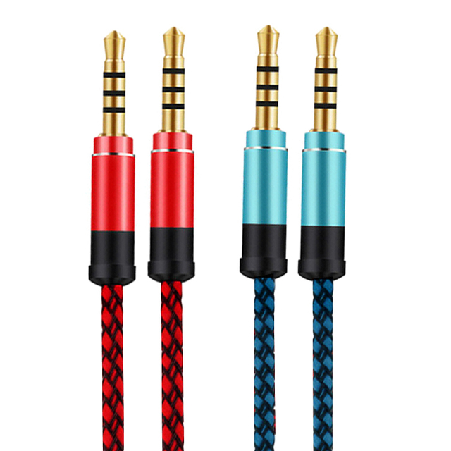 Colorful 4 Poles Gold Plated Aux Cabel Headphones 3.5 mm Aux Cable Braided Aux Audio Car Cable for 3.5mm Connectors