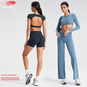 T-shirt de fitness pour femme, dos nu, manches longues, couleur unie, avec coussinet de poitrine, en Nylon Spandex, fermeture par tirette, pour sports de plein air et <span class=keywords><strong>yoga</strong></span> - Product Image 2