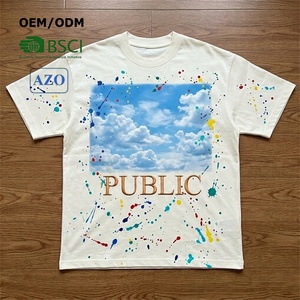 เสื้อยืดโอเวอร์ไซส์สีขาวคุณภาพสูงแบบลำลอง น้ำหนัก 230 กรัม ปักลายและพิมพ์ลายแบบเรียบ สำหรับผู้ชาย พร้อมลายสาดสี รับผลิตจำนวนมากตามแบบ OEM - Product Image 1