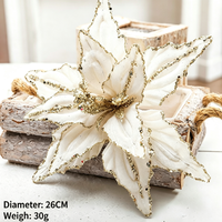 Fleur de Noël 26 cm en velours rouge et or à paillettes, fausse fleur artificielle pour décoration de sapin de Noël