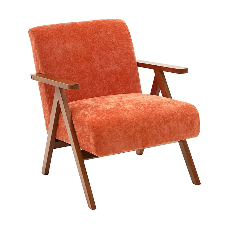 Mitte des Jahrhunderts modernen Stil Wohnzimmer Sessel Orange Samt Sessel mit Massivholz Armlehnen und Füßen