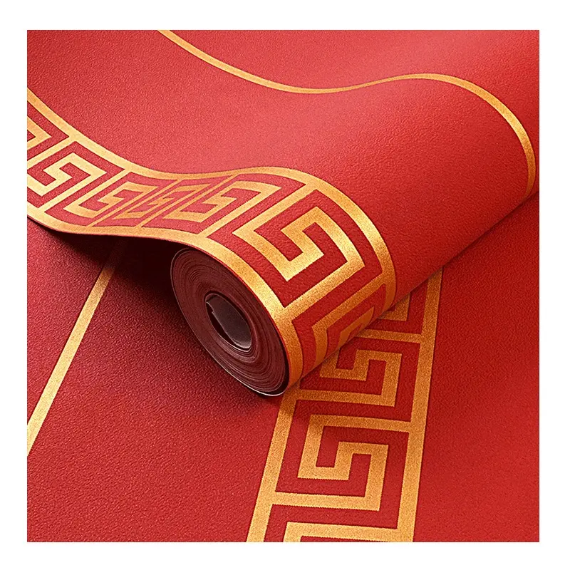 Retro Red Wallpaper Chinese Style Key Pattern 3d Buddhist Temple Classical Wallpaper
