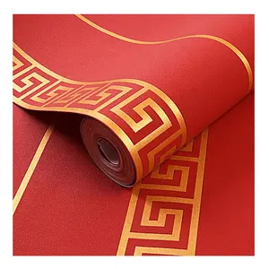 Papier peint personnalisé rétro rouge, Style chinois, motif de clés 3d, Temple bouddhiste classique