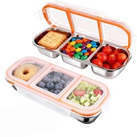 Boîte à lunch bento pour enfants en acier inoxydable SS304, étanche, 3 compartiments, avec couvercles en PP pour la conservation des aliments