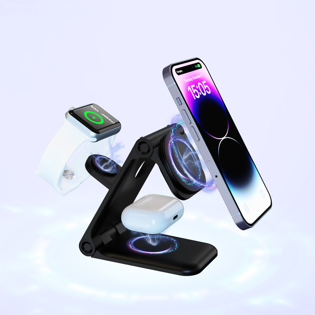 Newest Folding 3-In-1 Wireless Phone Charging Stand 15W 10W 3 in 1 Foldable Wireless Charger for Samsung Mobile Phone