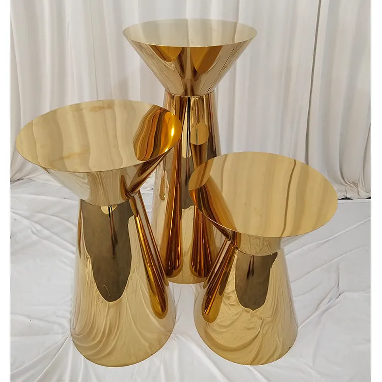 Table à gâteau ronde en acier inoxydable, décoration d'événements de mariage, prix d'usine, en or