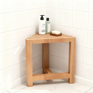Tabouret d'angle en bois 320x308x170mm avec siège double couche et rangement pour la douche et le rasage - Product Image 2