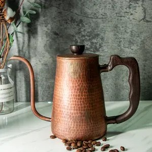 Chaleira de café artesanal de madeira rosa, cobre puro 100% de ouro, pescoço de cisne, chaleira de chá