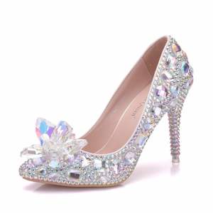 BS067 zapatos <span class=keywords><strong>de</strong></span> boda para mujer 9cm tacón alto puntiagudo <span class=keywords><strong>zapato</strong></span> <span class=keywords><strong>de</strong></span> <span class=keywords><strong>cristal</strong></span> <span class=keywords><strong>de</strong></span> diamantes <span class=keywords><strong>de</strong></span> imitación <span class=keywords><strong>de</strong></span> talla grande <span class=keywords><strong>Cenicienta</strong></span> fiesta boda calzado Quinceañera - Product Image 2