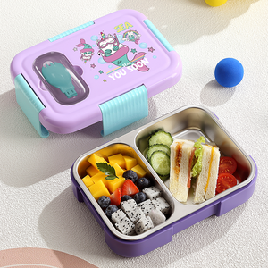 กล่องข้าวเบนโตะสแตนเลส B171สำหรับเด็กช้อนพับได้ทำจาก PU ชั้นฉนวนกันความร้อนดีไซน์การ์ตูนน่ารักปลอดภัยสำหรับไมโครเวฟให้ความร้อน - Product Image 3