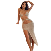 Robe de plage décontractée sexy pour femmes avec col à lacets Sexy Hollow Fashion Split Hip Wrap pour bord de mer et vêtements de vacances