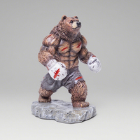 Statue d'ours de boxe en résine faite à la main, artisanat créatif, sculpture animale sportive pour cadeaux d'anniversaire et de commémoration
