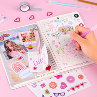 Kit de journalisation DIY 2026, carnet rose, boîte cadeau, album de scrapbooking, autocollants, ensemble de journal pour enfants