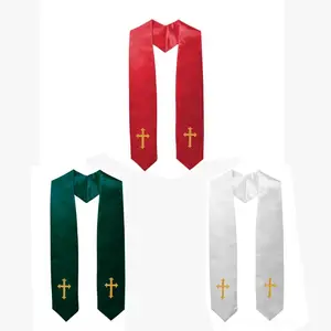 Estola de satén personalizada para coro, estola bordada con Logo cruzado para iglesia, venta al por mayor