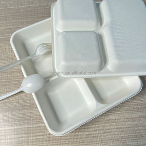 Déjeuner <span class=keywords><strong>repas</strong></span> plateaux compostable bagasse <span class=keywords><strong>plateau</strong></span> 3 <span class=keywords><strong>compartiments</strong></span> restaurant utilisé fibre végétale plateaux alimentaires écologiques - Product Image 5
