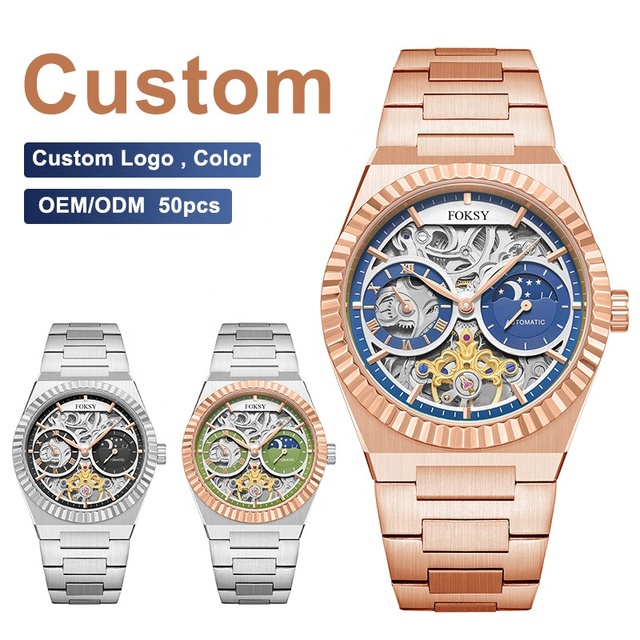 High Quality Stainless Steel Skeleton Watch Design Japan Movement Fashion Luxury Custom Logo Automatic Mechanical Watch for Men