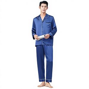 <span class=keywords><strong>Pijamas</strong></span> de Manga Larga para Hombre, Otoño-Invierno, 100% Seda de Morera de Alta Calidad, 19mm, Transpirables, Ropa Cómoda para el Hogar - Product Image 1