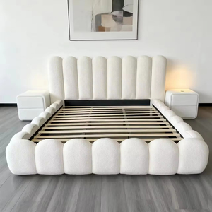 Juego de Cama Tapizado en Tela Blanca Moderna y Popular, <span class=keywords><strong>con</strong></span> Armazón de Madera para Almacenamiento en el Hogar, Cama de Lujo para Dormitorio, Suave, Tamaño Completo, Doble, King Size - Product Image 1