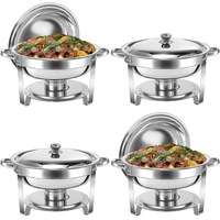 Plat à Réchaud Luxe en Acier Inoxydable, Set Buffet Doré Argenté, Chauffe-Plat pour Traiteur Matériau Métallique