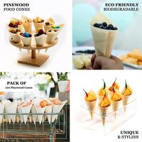 Tasses à cônes en bois jetables pour la présentation de nourriture de fête Tasses en pin pour charcuterie et boissons élégantes et écologiques