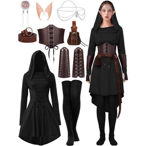 Conjunto de Disfraz de Elfo Medieval con Vestido con Capucha, Corsé <span class=keywords><strong>y</strong></span> Leggings - Traje LARP para Feria Renacentista - Product Image 2