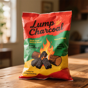 Sac d'emballage de charbon de bois avec logo personnalisé vente en gros 5kg 25kg 50kg sac en plastique ou en papier kraft pour charbon de bois en morceaux et briquettes de charbon - Product Image 1