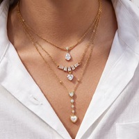 Collier chaîne à maillons en verre transparent plaqué or, style classique, avec pendentif cœur mignon et perle, pour femme - Vente chaude