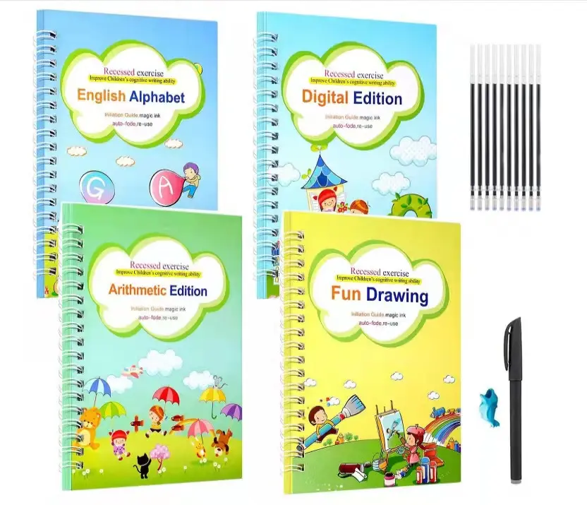 Benutzer definierte wieder verwendbare Magic Practice Copybook Englisch Sprache Drucken Schreib buch für Kinder Kalligraphie mit Stiften