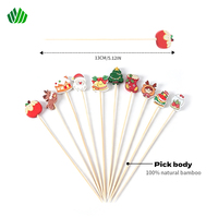 Piques alimentaires en bois personnalisées pour Noël, décoratives, en bambou, avec motifs Maison du Père Noël, Chaussette, Boule de neige, pour la décoration de gâteaux de fêtes