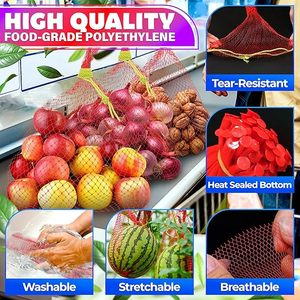 100 sacs en filet de nylon réutilisables, sacs de rangement en filet rouge de 24 pouces pour fruits, légumes, oignons, pommes de terre, ail - Product Image 4