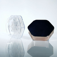 Noir hexagone morden design luxe durable délicat 4 carrés sortie d'usine en gros avec tamis emballage de pot de poudre libre