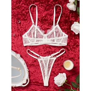 ชุดชั้นในเซ็กซี่ลูกไม้สีขาวโปร่งแสง 2 ชิ้น ชุดบราและกางเกงใน - Product Image 2