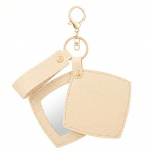 Espejo Compacto de Cuero PU con Diseño de Litchi, Espejo de Viaje Plegable Giratorio de Doble Cara, Color Beige HD - Product Image 6