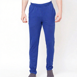 Men's Blue Cotton Sweatpants Elastic Waist Casual Side Pockets Lightweight Knitted Autumn Wear Eco-Friendly Quick Dry Breathable - Product Image 1