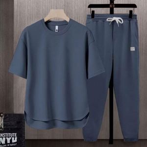 En gros, T-shirt à manches courtes en sergé vierge écologique 300 grammes style streetwear et Costume pantalon formel pour homme, fin d'été pour couple - Product Image 4