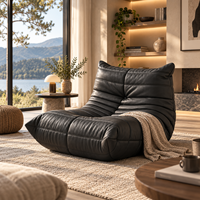 Fauteuil d'appoint Caterpillar en tissu noir aspect cuir, confortable, élégant, durable, ergonomique, pour une meilleure relaxation, avec rembourrage épais