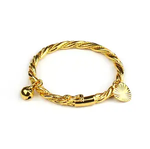 4MM Copper 18K Gold Plated Baby Kids Bell Children's Rope Chain Bracelet Cute Kids Bracelet Bangles