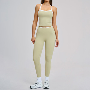 Ensemble <span class=keywords><strong>de</strong></span> yoga effet seconde <span class=keywords><strong>peau</strong></span> color block avec dos croisé, tenue <span class=keywords><strong>de</strong></span> sport moulante pour femme, ensemble deux pièces pour la course et le fitness 2027 - Product Image 1