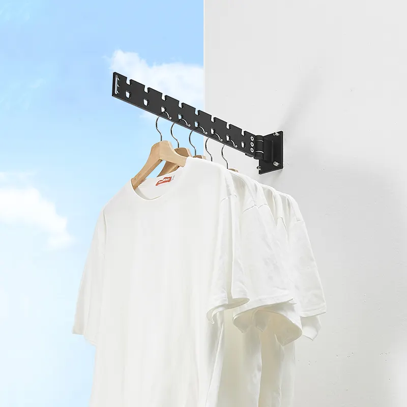 Toptan duvara monte katlama giysi rafı geri çekilebilir uzay tasarrufu giysi çubuk ev çamaşır kurutma rafı