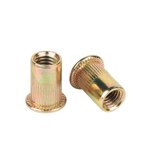 Écrou à riveter avec trou traversant 1/4-20UNC en acier au carbone zingué, tête plate, écrou à riveter fileté, corps moleté (1/4''-20) - Product Image 4