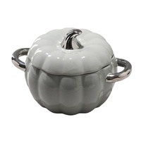 Grand plat à soupe en céramique en forme de citrouille, cocotte à double poignée avec couvercle pour la cuisson, idéal pour les gâteaux aux oiseaux, le sucre, les œufs à la vapeur et les desserts