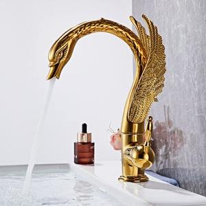 ก๊อกน้ำทองเหลืองแบบติดตั้งบนเคาน์เตอร์ รูเดียว ดีไซน์หงส์ สำหรับอ่างล้างหน้า น้ำร้อน-น้ำเย็น วาล์วเซรามิก สำหรับห้องน้ำ - Product Image 3