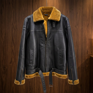 Chaqueta Bomber de Piel de Oveja para Hombre, Forrada de Sherpa, con Cuello Alto y Cremallera, Protección Anti-UV, Impermeable, Largo Regular, Ropa de Invierno - Product Image 3