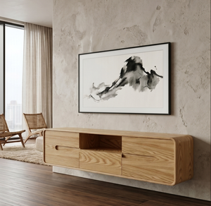 Modern Floating Oak TV Cabinet Wall Mounted Japandi TV Stand Minimalist Solid Wood <strong>Media</strong> Console <strong>Unit</strong> with Rounded <strong>Corners</strong> - Product Image 3