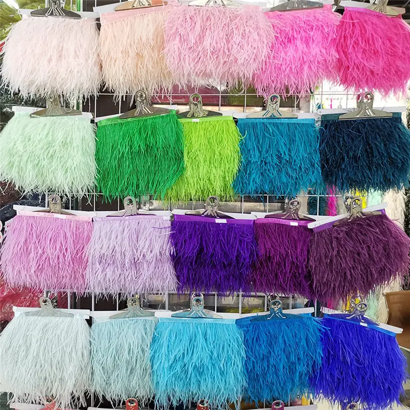 LS765 Wholesale 8-10cm Fashion Ostrich Feathers Trimming Decorative Clothing Accessories Colorful Ostrich Feather Fringe Trim