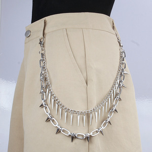Chaîne de pantalon Yueli en métal argenté à double clou, design géométrique à pointes, chaîne de corps unisexe tendance, usage quotidien, alliage de zinc - Product Image 1