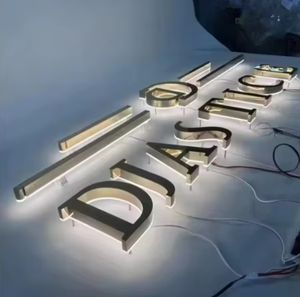 โลโก้ backlit 3D สีทองชื่อสตูดิโอโลโก้ร้านค้าทำจากสแตนเลสแบบกำหนดเอง - Product Image 1